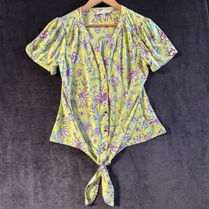 Cottagecore Puff Sleeve Floral Blouse L Tie Front Boho
